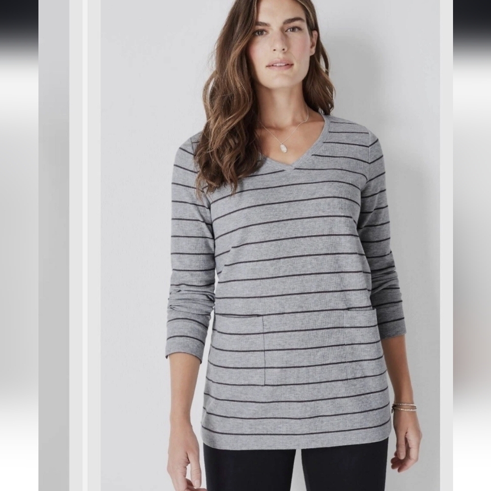 J.Jill Patch Pocket Tunic Grau Striped Womens Size Large